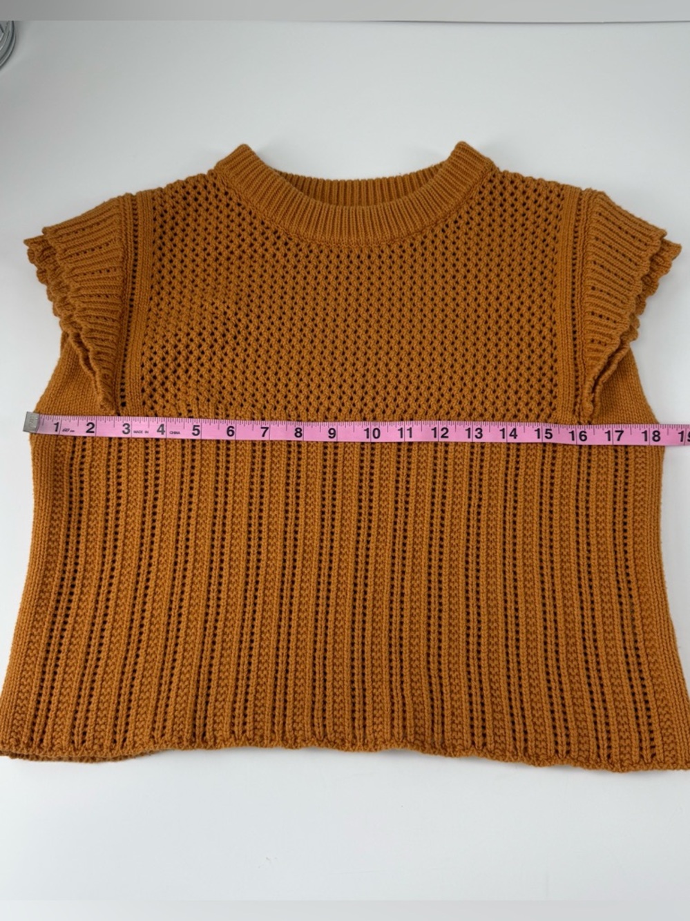 Anthropologie Flat White Ruffle Sweater Womens Small Yellow Knit - Picture 5 of 6
